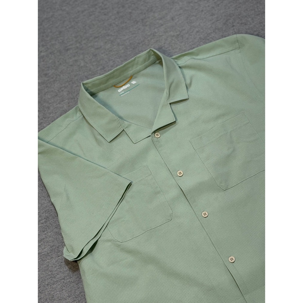 Wellen Mens Large Sage Green Perforated Short Sleeve Camp Shirt Button Down NWT